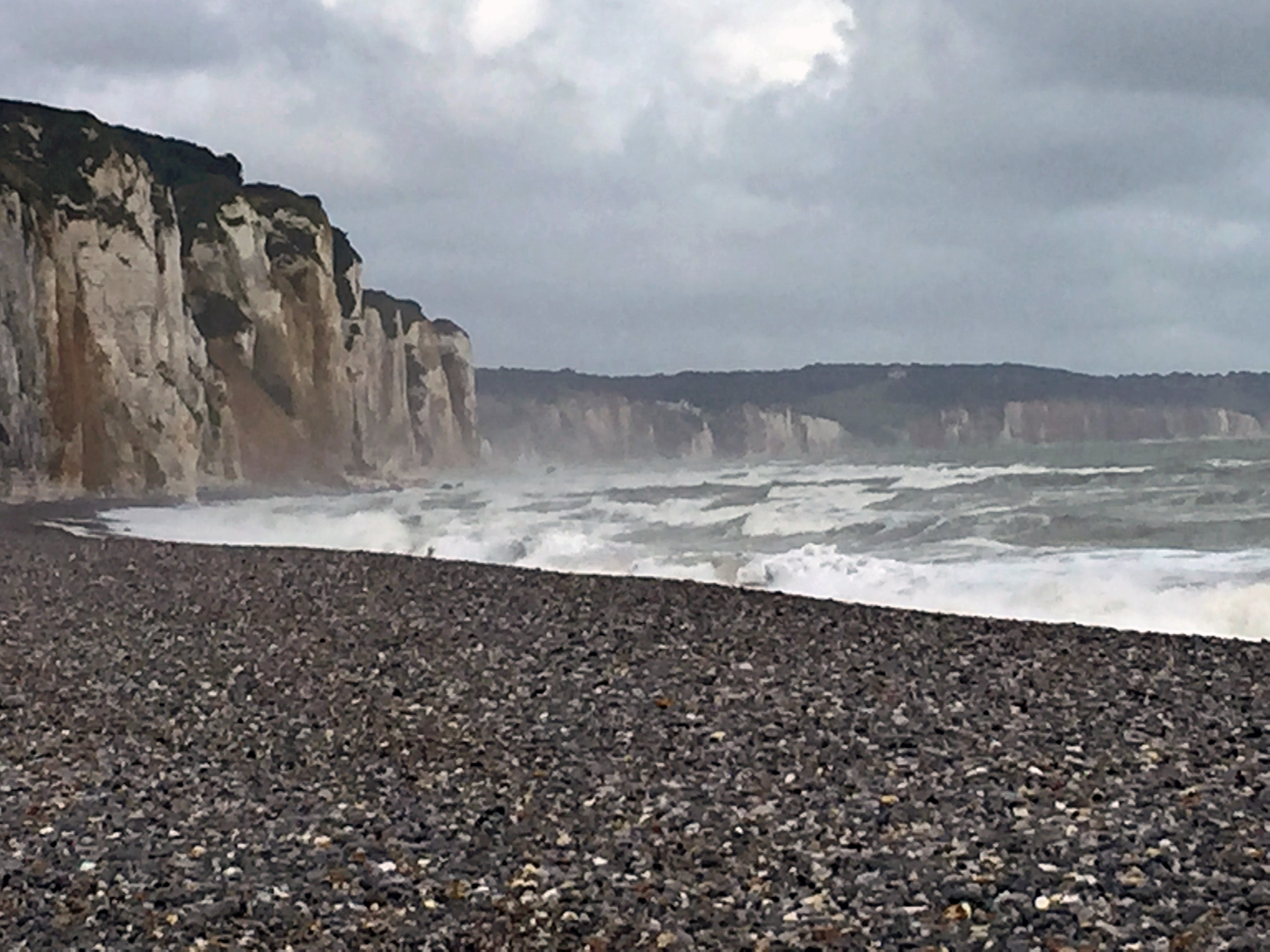 The chert beach and the cliffs at Dieppe.